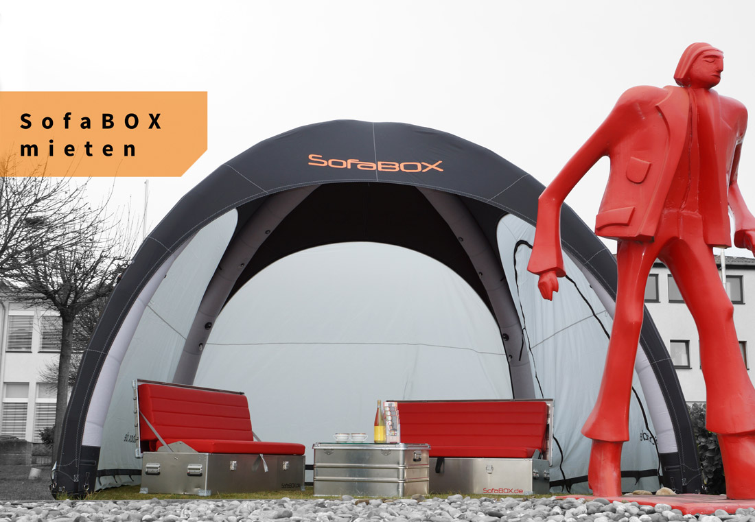Das EventBOXSet – ein SofaBOXSet mit Zelt für jedes Wetter.